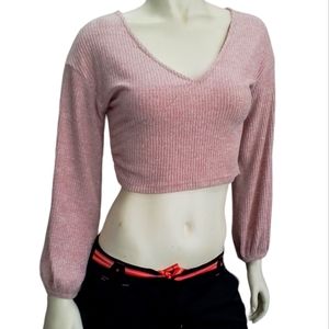SO Cropped Long Sleeve Top Sweater Pink XSmall